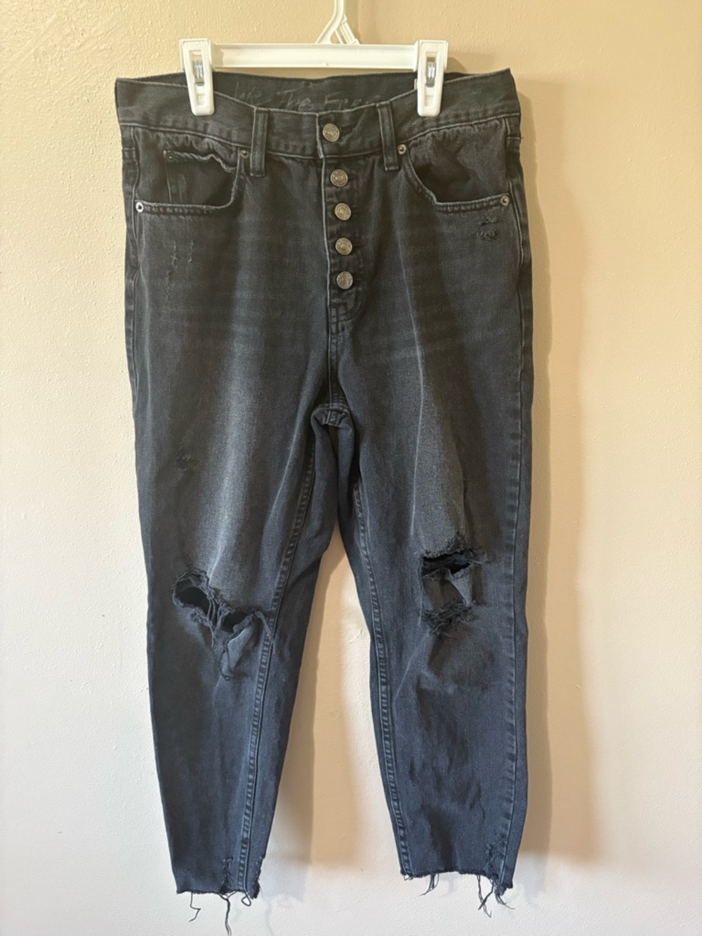 We The Free High-Rise Button Fly Black Jeans Womens size 29 100% cotton